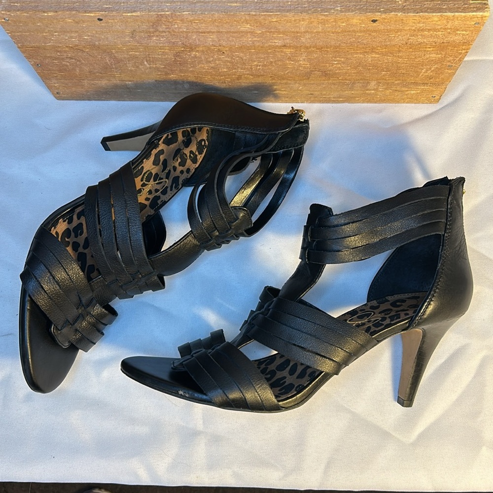 Jessica Simpson black leather ankle strap heels. - Picture 4 of 9